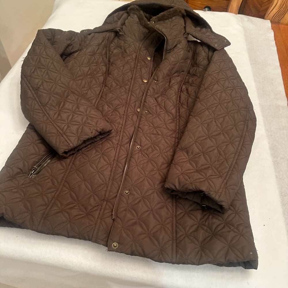 Marc New York Andrew Marc Quilted Jacket Womens S Brown Faux Hooded Puffer Coat